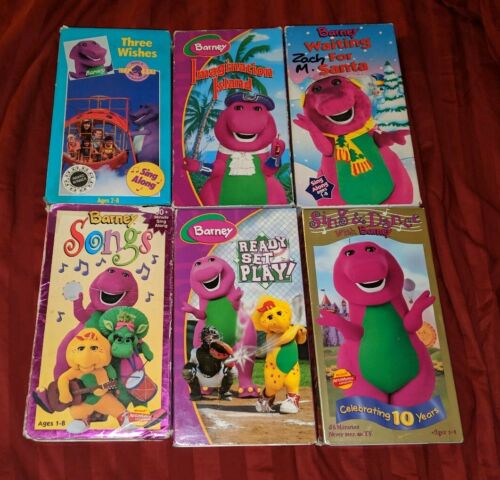 BARNEY PURPLE DINOSAUR LOT OF 6 VHS TAPE MOVIES SING & DANCE THREE WISHES SONGS