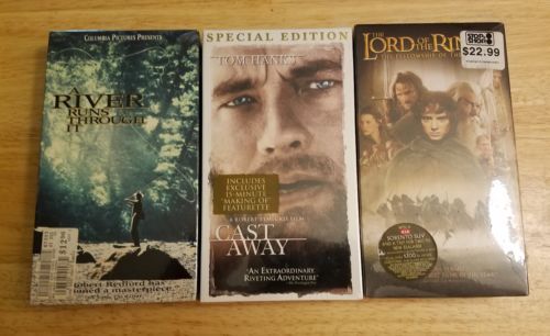 3 Factory Sealed VHS tapes A River RunsThrough It, Cast Away & Lord Of The Rings