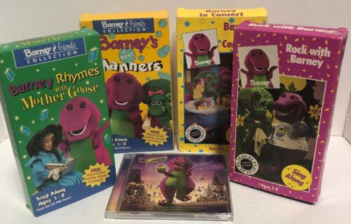 Lot of 4 VHS Tapes Barney CD Movie Soundtrack In Concert Best Manners Learning