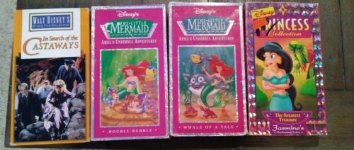 4 VHS Walt Disney Movies Castaways Mermaid Jasmine