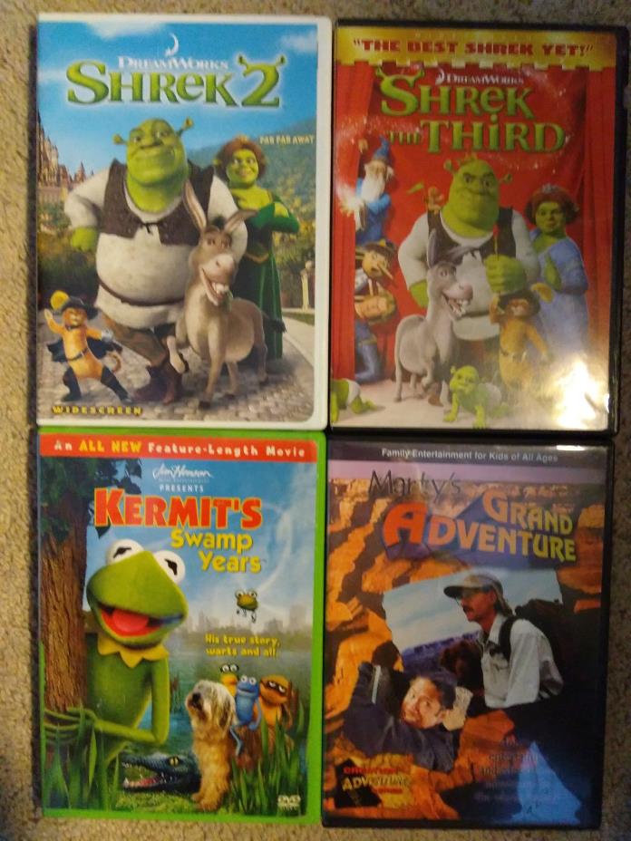 Kids lot of 4 Shrek 2,Shrek The Third,Kermits Swamp years,Marty's Grand Adventur