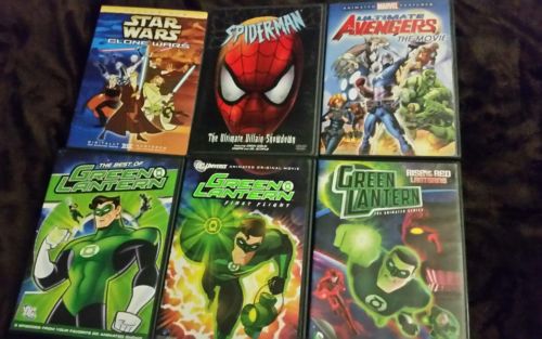 Lot of 6 Animation DVDs DC Comics Green Lantern Plus Clone Wars Spider Man Mixed
