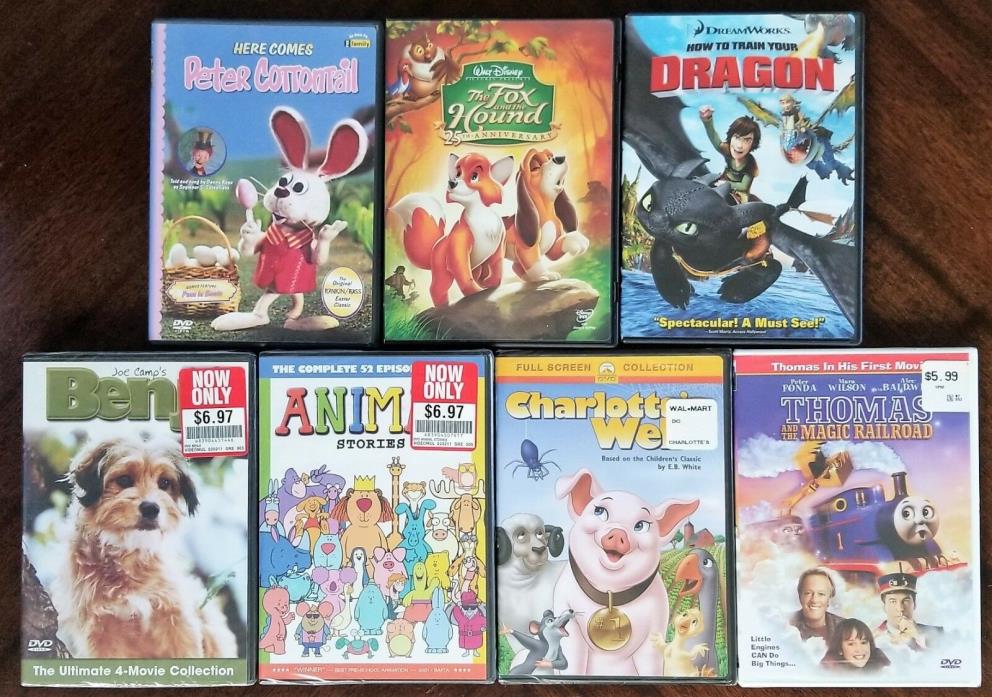 Lot of 7 Children's DVDs 4 New, 3 Pre-owned