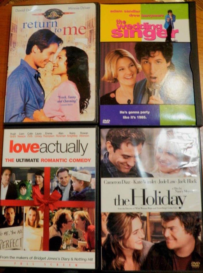 4 DVDs Romantic Comedies Love Actually Wedding Singer The Holiday Return to Me