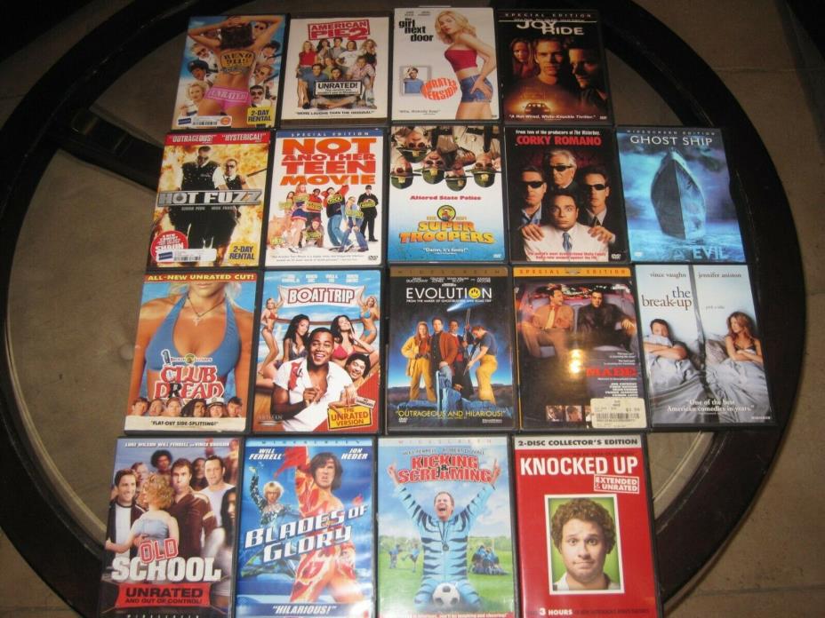 Large Lot Of 18 Comedy DVD's / Will Ferrell Seth Rogen Chris Evans Vince Vaughn