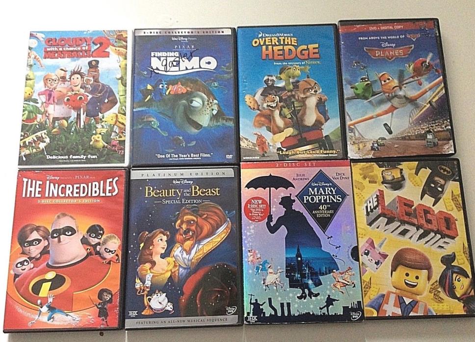 Disney Kids DVD Lot Incredibles, Nemo, Mary Poppins, Lego Movie, Belle, DEAL!