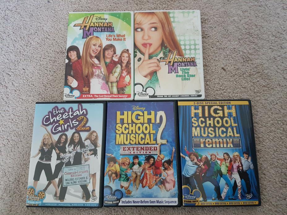 5 DVD Lot - Hannah Montana, Cheetah Girls 2, High School Musical 2, Remix Etc