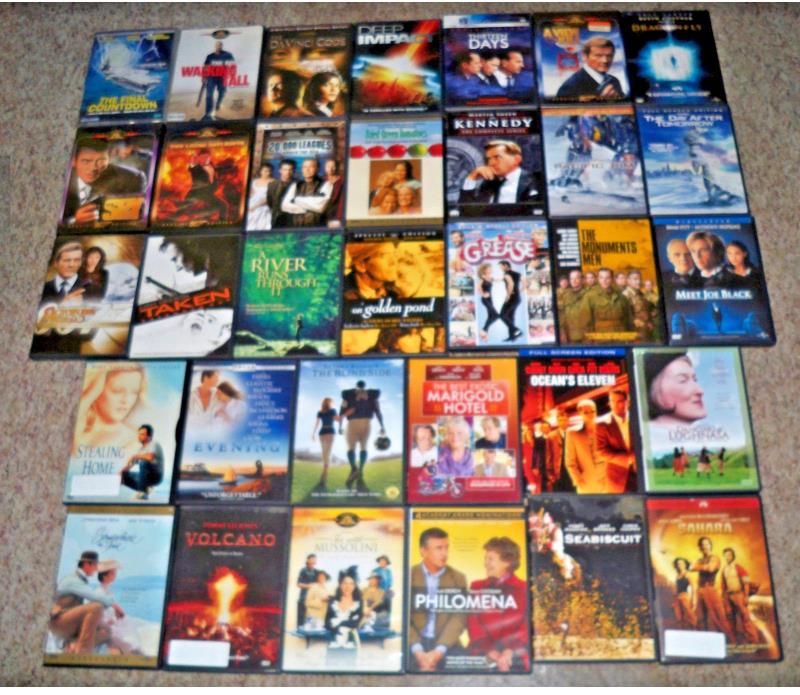 (34) DVDs - KENNEDY 007 DAVINCI SEABISCUIT PACIFIC 20000 DRAGONFLY SAHARA TAKEN+