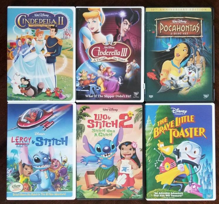 Lot of 6 Disney Children's DVDs Cinderella II & III,(2) Lilo & Stitch,Pocahontas
