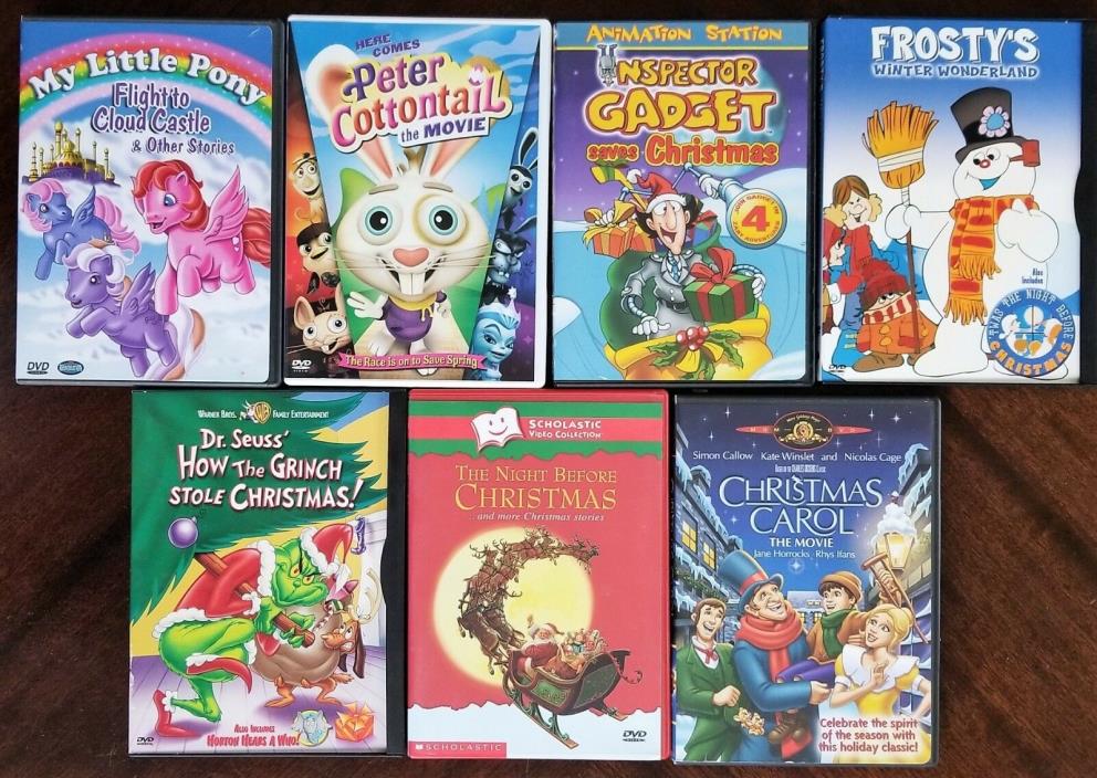Lot of 7 Children's DVDs My Little Pony, Frosty, Inspector Gadget, The Grinch