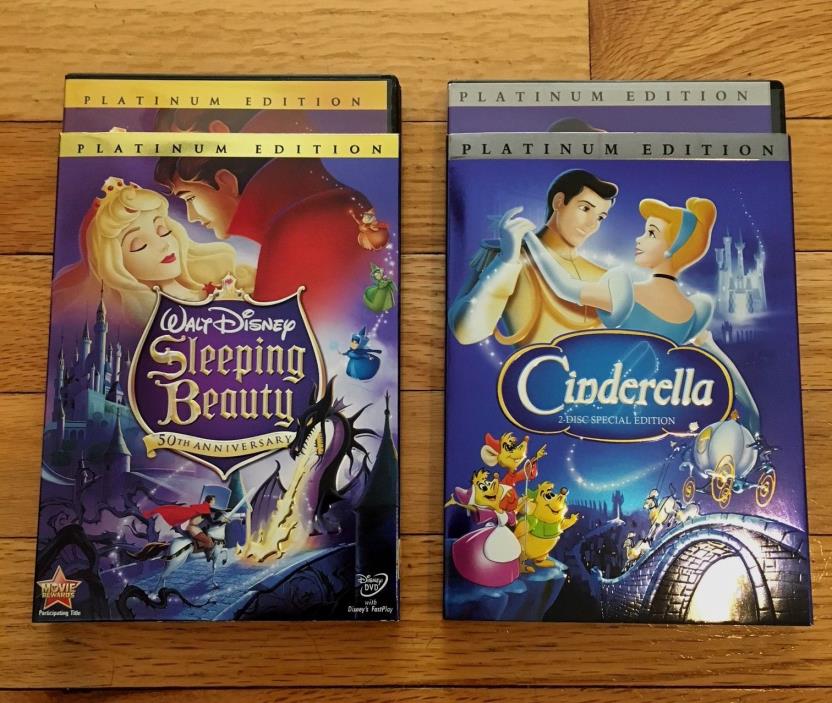 Lot of 2 Disney DVDs  CINDERELLA + SLEEPING BEAUTY Princess Movies