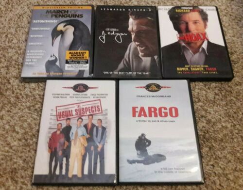 5 DVD LOT: DRAMA J. Edgar The Hoax Fargo Usual Suspects March of the Penguins