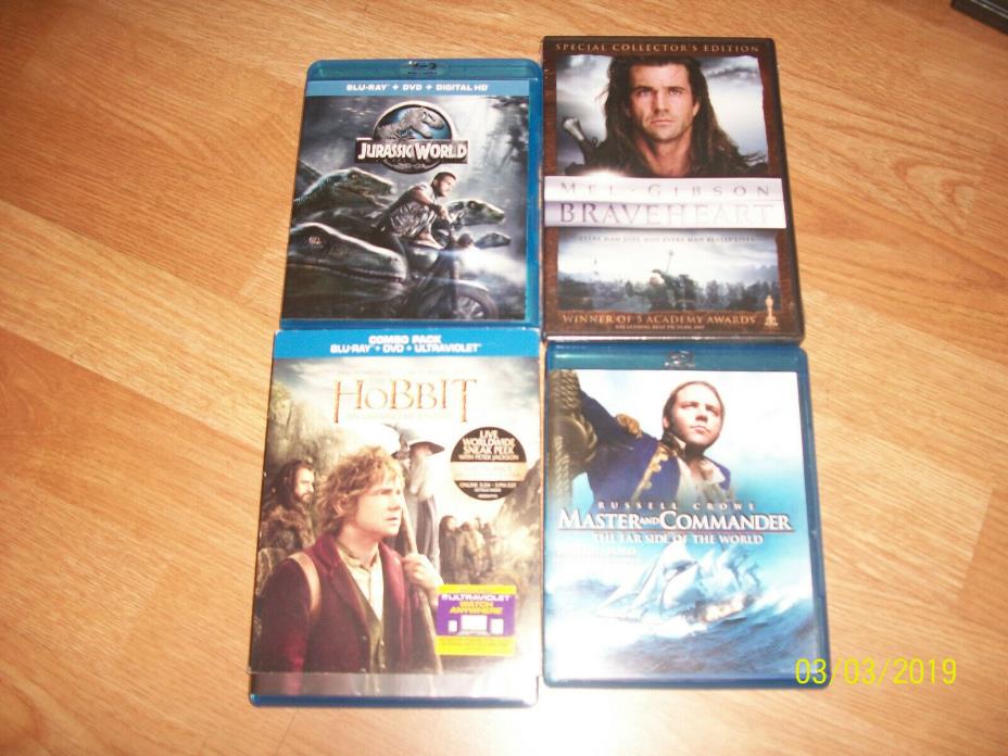 2 DVD&4 Blue Ray Jurassic World-Hobbit Unexpected Journey-Braveheart-Master Comm