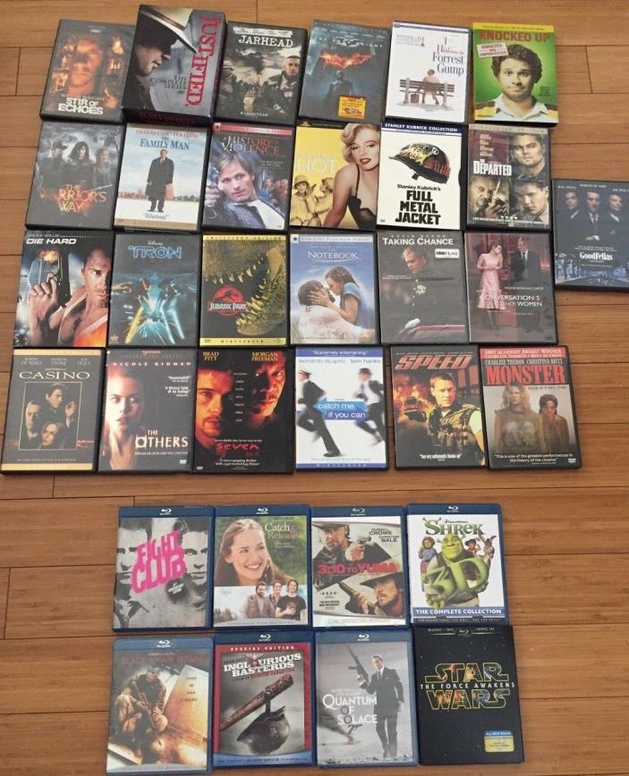 Lot of (33) DVDs - blue ray - top actors, titles! some new in pkg!