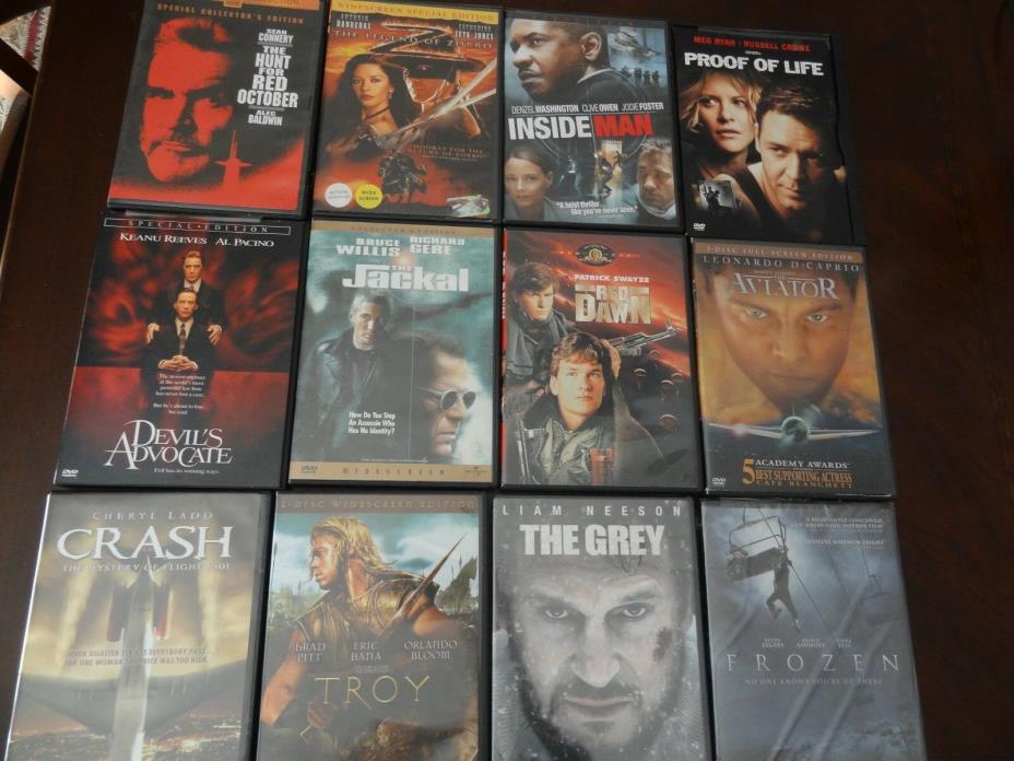 LOT OF 12 DVD'S HI END MOVIES VGC GREY NEW TROY  FROZEN HUNT RED OCTOBER AVIATOR