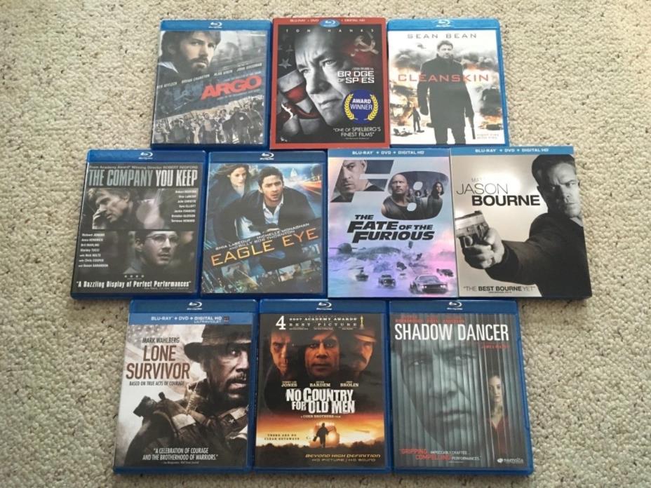 (10)BRIDGE OF SPIES, FATE FURIOUS, JASON BOURNE, LONE SURVIVOR (Blu-ray) *LOT*