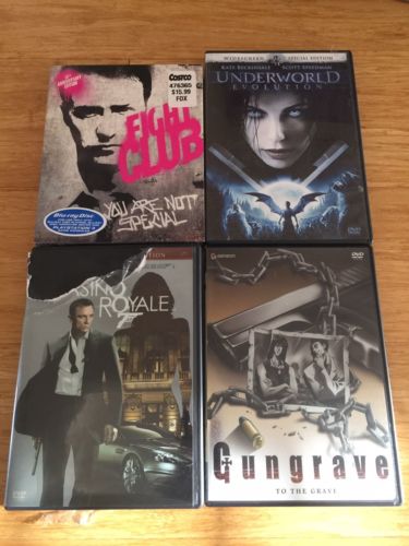 DVD Movie Mixed Lot of 4 Movies Fight Club Underworld Casino Royale Gungrave