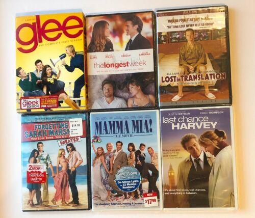 Lot of 6 DVDs; New; Glee, Mamma Mia, Sarah Marshall, Lost in Translation +more