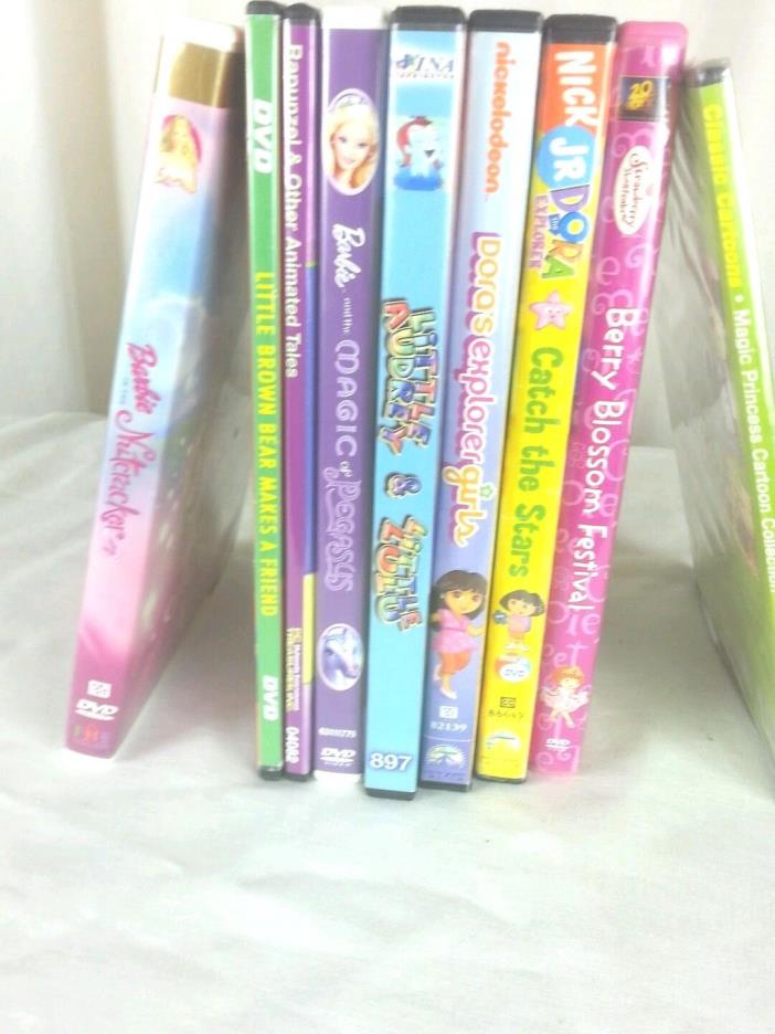 Lot of 9  Children's Kids Movies DVD's Barbie Dora Little Lulu