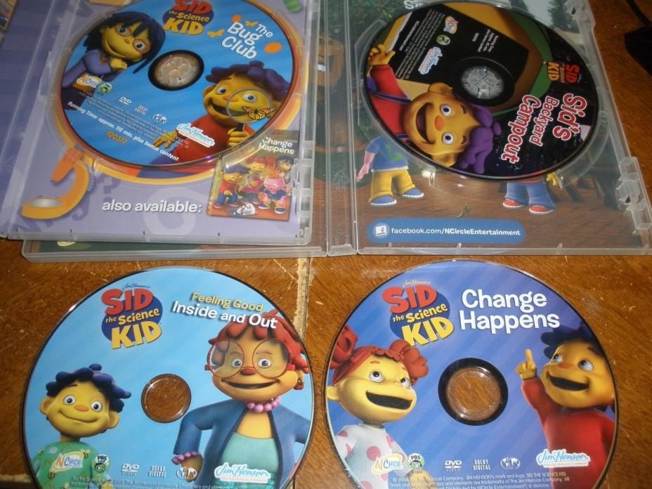 lot of 4 Jim Henson's Sid the Science Kid DVDs bug club, campout, feeling good,