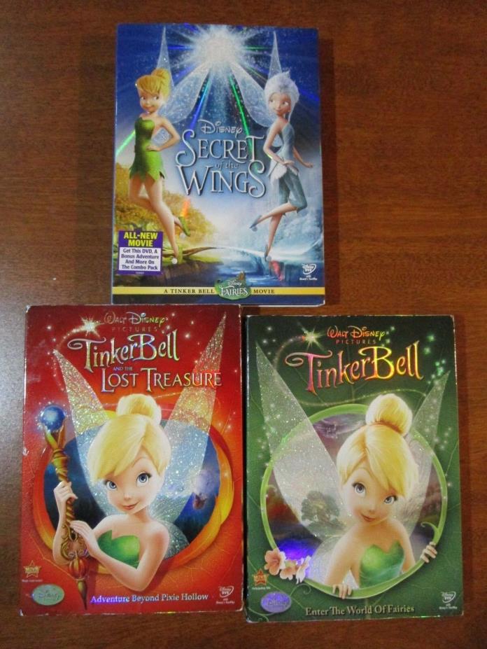 Lot 3 Disney Tinkerbell DVDs Lost Treasure Secret of the Wings World of Fairies