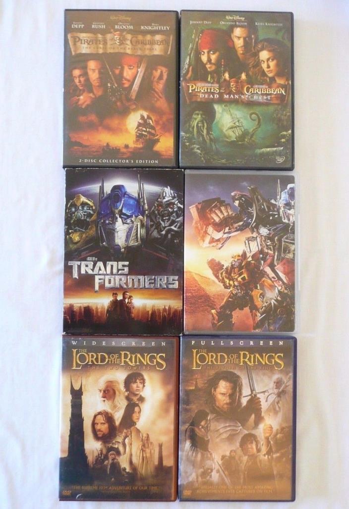 DVD Lot-Pirates Caribbean-Black Pearl, Dead Man's Chest, LOTR-King, Transformers
