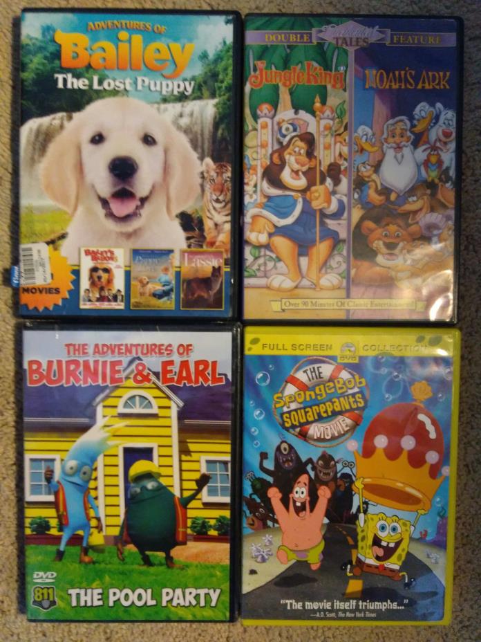 Kids Lot of 4 Baily The Lost Puppy,Burnie & Earl,Sponge Bob Squarepants Movie,