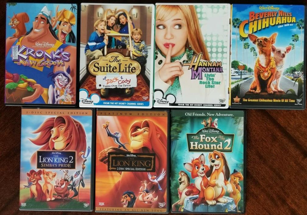 Lot of 7 Children's Disney DVD's 9 Discs Total Lion King Hannah Montana Kronk's