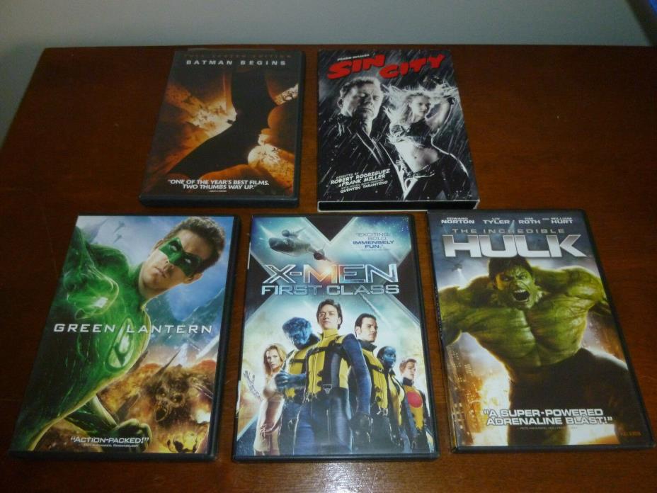 Lot of 5 Super Hero Movies DVDs Batman Begins The Incredible Hulk X-Men Sin City