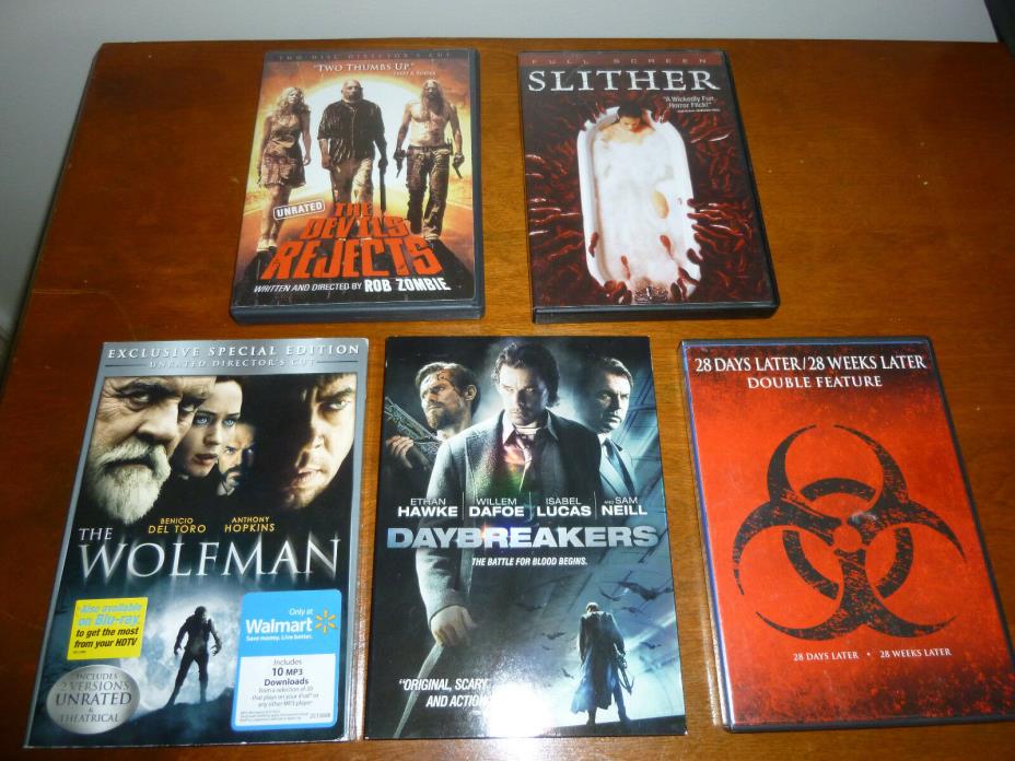 Lot of 6 Horror Movies DVDs Devils Rejects Slither Wolfman Daybreakers 28 Days