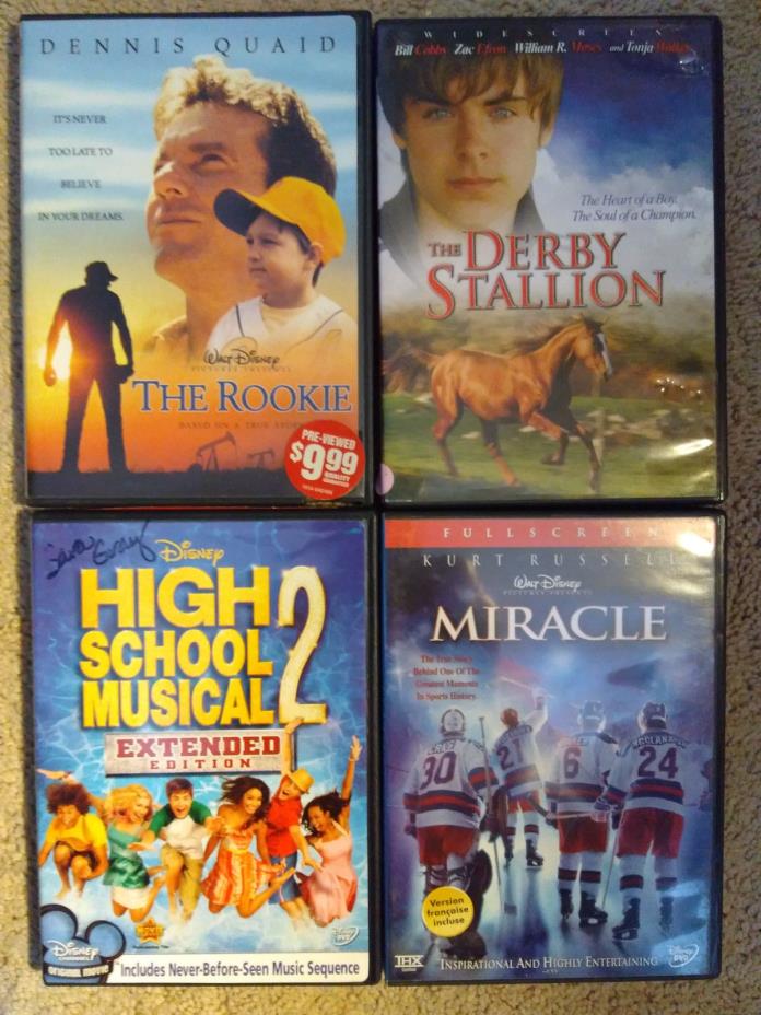 Lot of 4 Disney DVD The Rookie,Miracle,High School Musical 2,& Derby Stallion