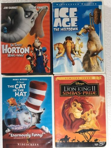 Lot of 24 children’s DVDs Dr. Seuss Cat In The Hat Ice Age Lion king SpongeBob