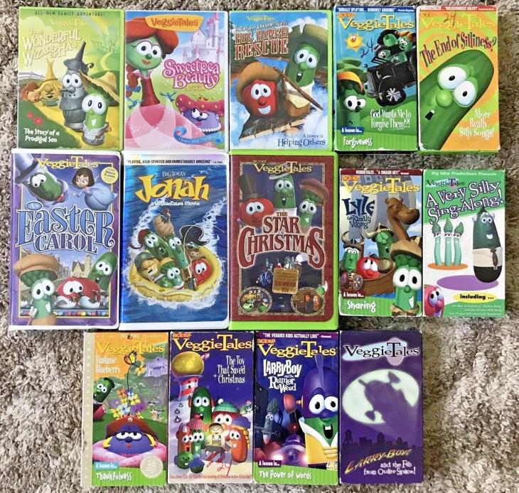 Veggie Tales Lot: 3 DVDs, 11 VHS Tapes Larry the Cucumber, Bob the Tomato! Good!