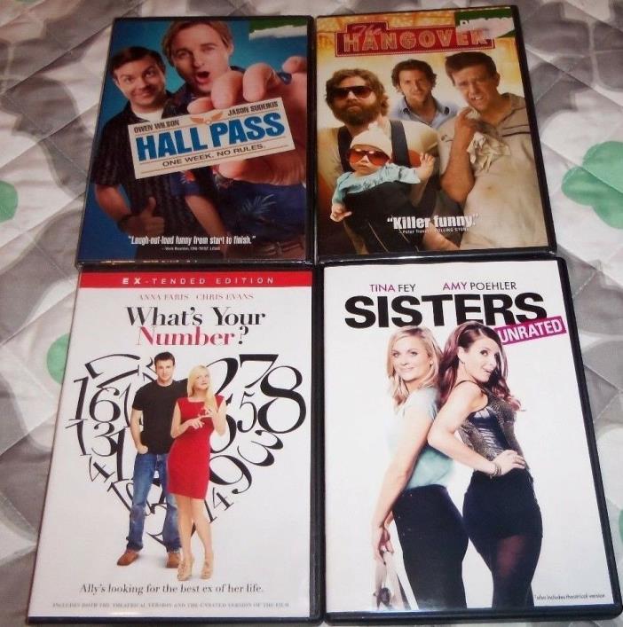 Girls Romance 4 dvd lot hallpass.. hangerover.. what's your #.. sisters two new