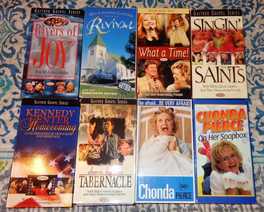 MIXED LOT 8 VHS TAPES GAITHER CHONDA PIERCE KENNEDY CENTER TABERNACLE REVIVAL