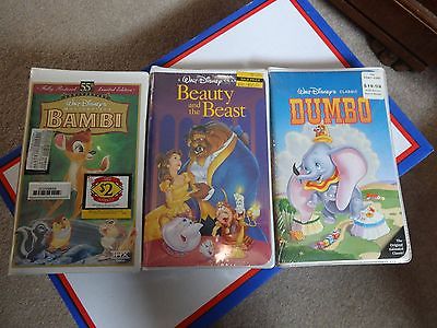 RARE sealed DISNEY MOVIES VHS  3 Piece LOT w/beauty and the beast