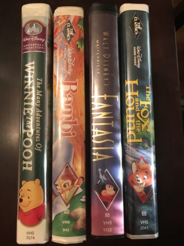 Lot Of 4 Disney VHS Bambi Black Diamond Fantasia Winnie The Pooh Fox & The Hound