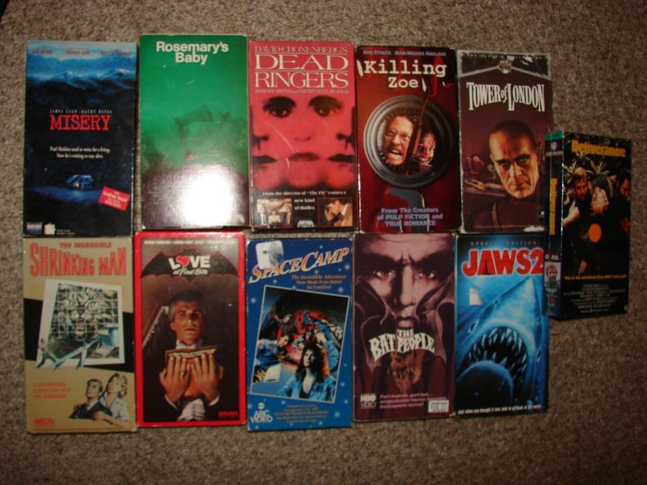 11 vhs tape horror movie lot tower of london misery rosemary's baby jaws 2 BAT