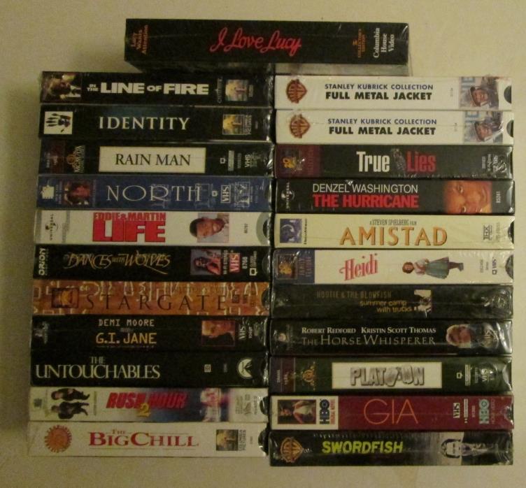 Lot of 23 New Unopened VHS Video Tape Movies 80s 90s Comedy Drama Action War OOP