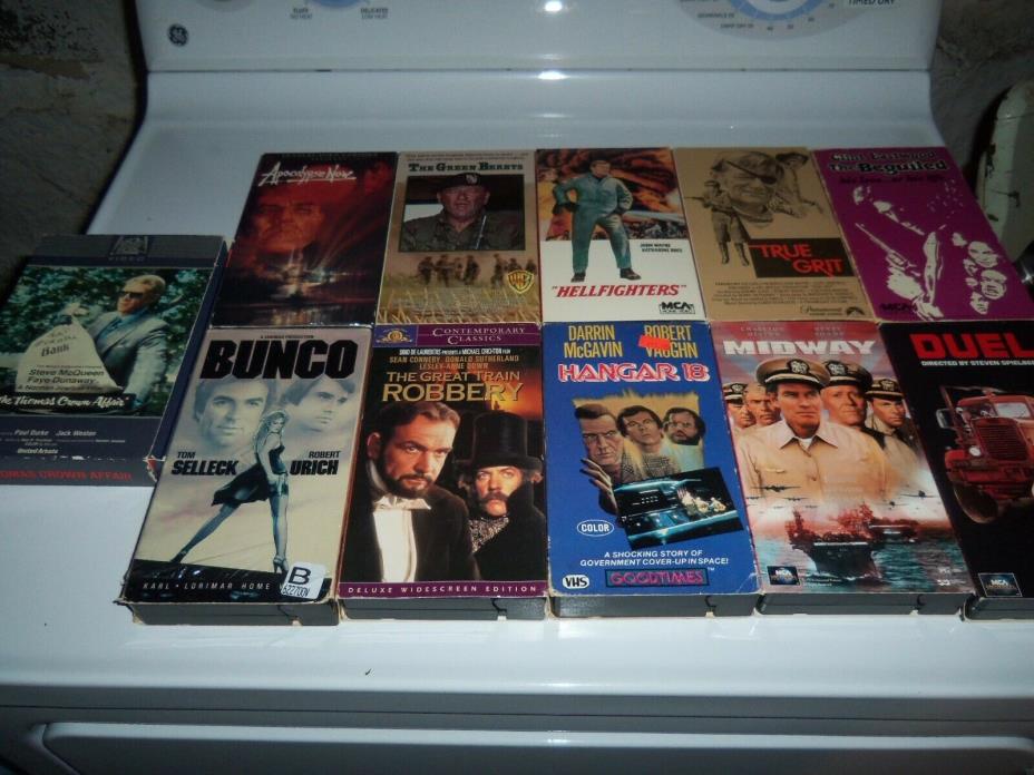 Lot Of 12 VHS Vintage Action / Adventure / Western Movies John Wayne - S.McQueen