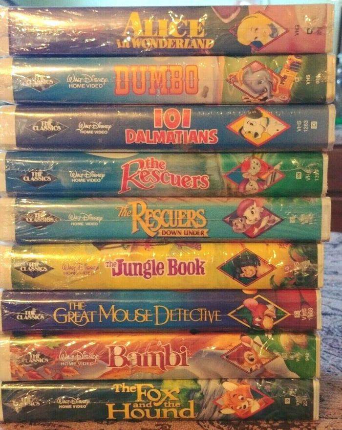 WALT DISNEY MOVIES VHS  Lot of 9 NIP SEALED 1990s ALL BLACK DIAMOND COLLECTION