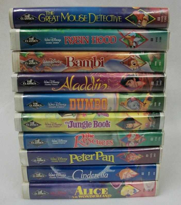 Lot of 10 Disney Black Diamond Classics VHS Video Tapes Movies w Clamshell Cases