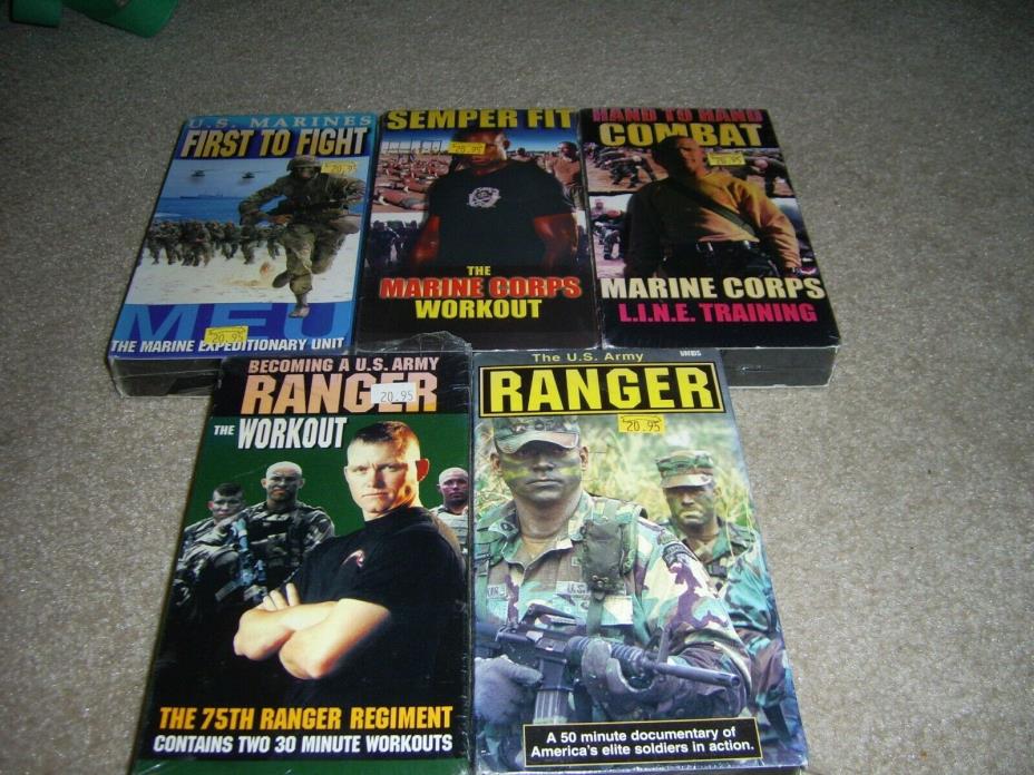 Five (5) VHS Tapes, NEW, Marine Hand to Hand Combat & Army U.S. Ranger& Various