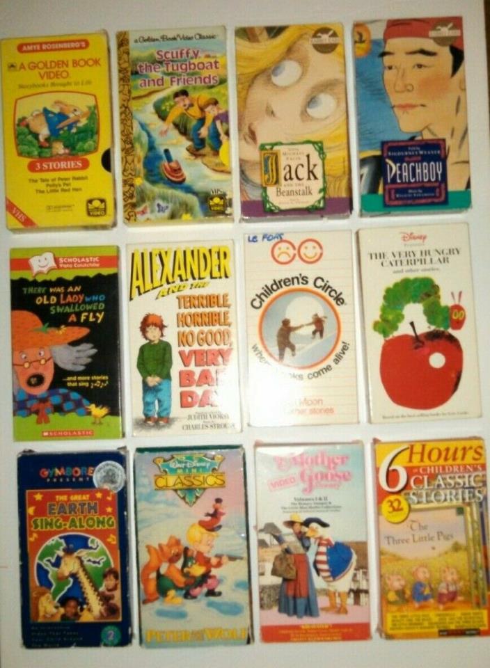 12 VHS Story Nursery Rhymes LOT - Mother Goose, Peter Rabbit, Owl Moon, Scuffy