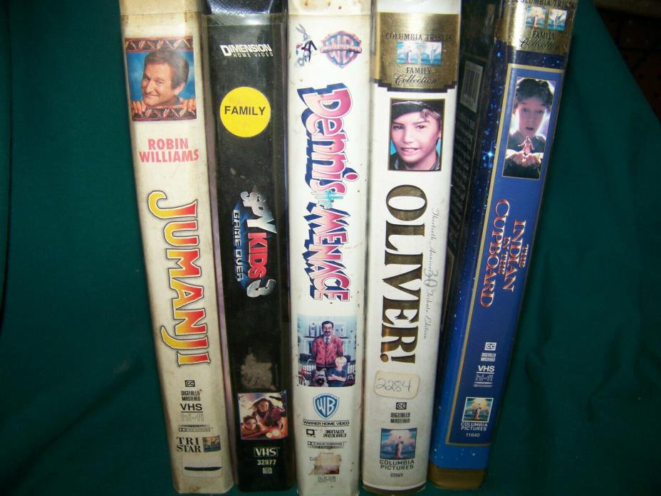 lot of 5 young boy vhs tapes- The Indian in the Cupboard, Oliver, Jumanji