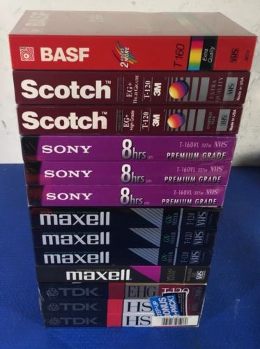 13 New Blank VHS Video Tapes Sony Maxell TDK T-120 T-160 Sealed Lot