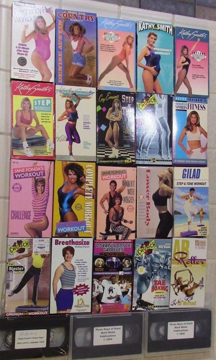 Fitness Exercise Workout lot of 23 VHS tapes Fonda, Smith, Austin, Ireland