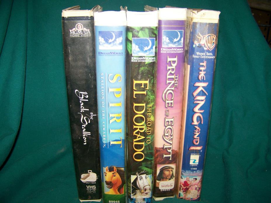 Lot of 5 kid vhs tapes- The King and I, The Prince of Egypt, Spirit, The Black S