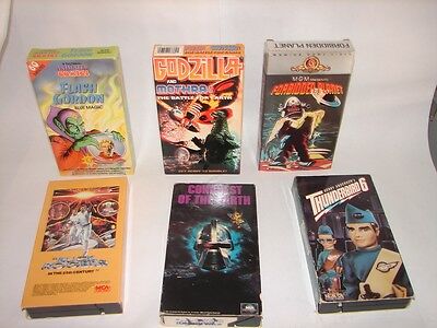 Lot of 6 VHS Sci fi Science fiction movies  godzilla flash gordon thunderbirds