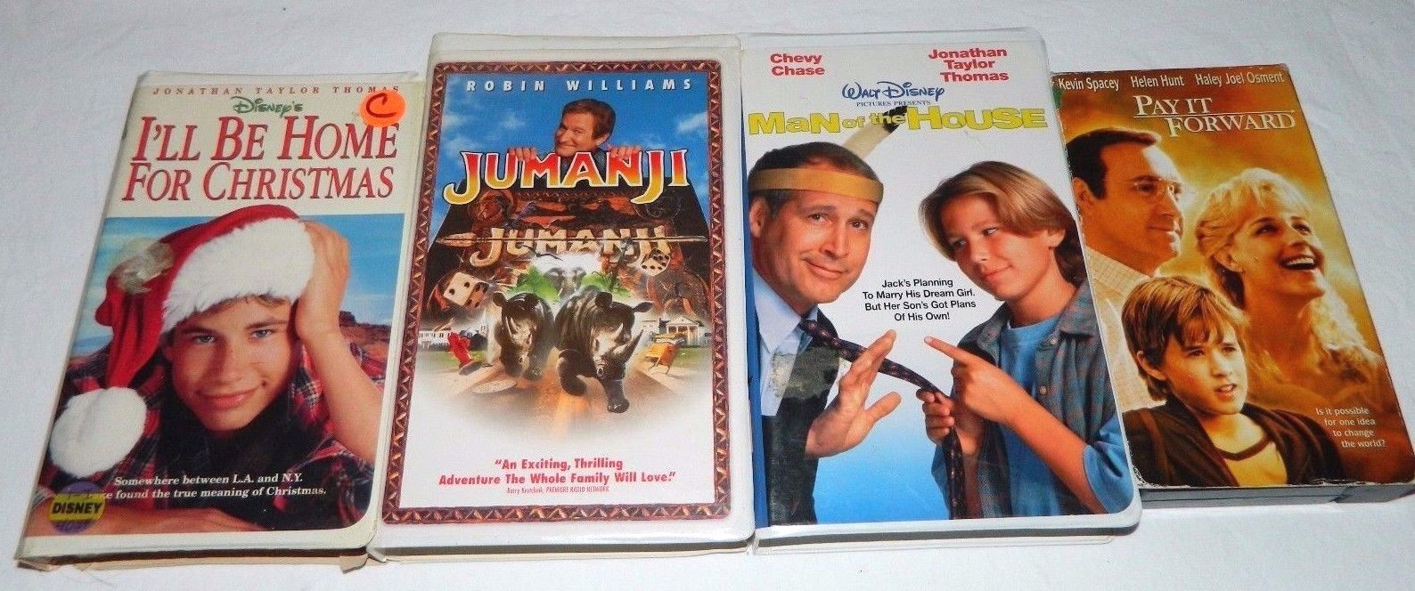 Family Movies Kid Friendly VHS Lot Of 4 Jumanji, Pay It Forward, Man Of The Hous